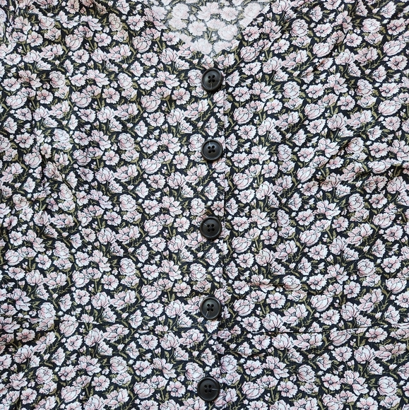 Loft Pink Floral Top Womens 4p Button Down Short Sleeve Tie Sleeve - Picture 3 of 9